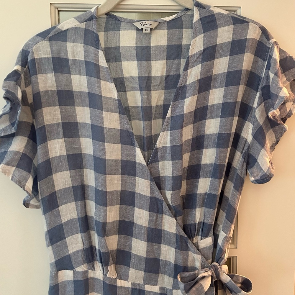 Rails Brigitte Belted Wrap Dress in Periwinkle & White Check Size XS - Picture 15 of 16